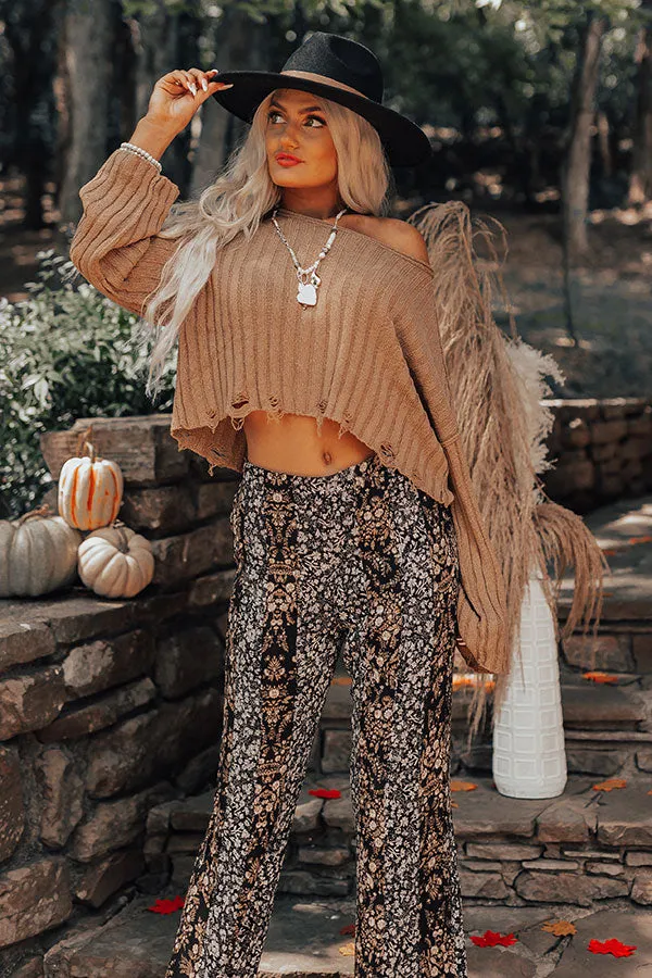 Maple Latte Crop Distressed Sweater in Mocha