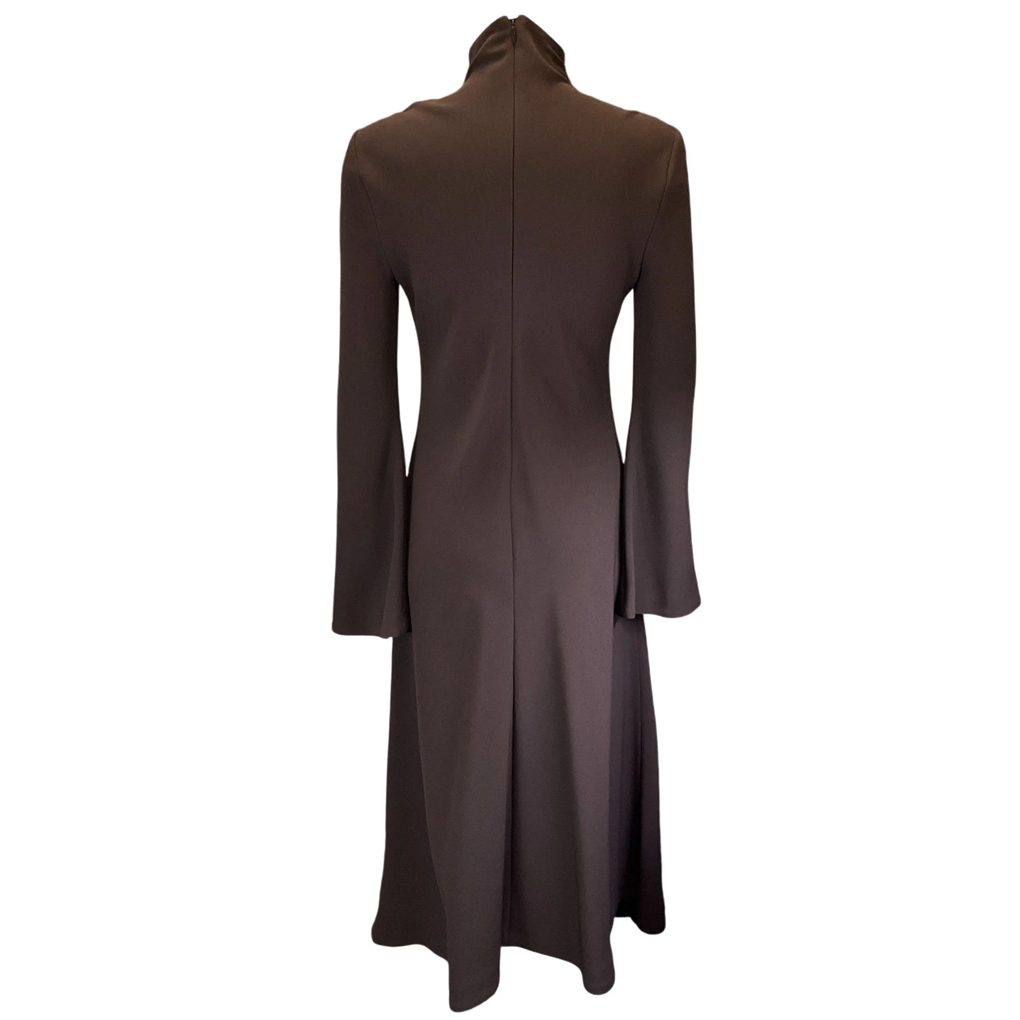 Masion Rabih Kayrouz Brown Long Sleeved Mock Neck Stretch Knit Midi Dress