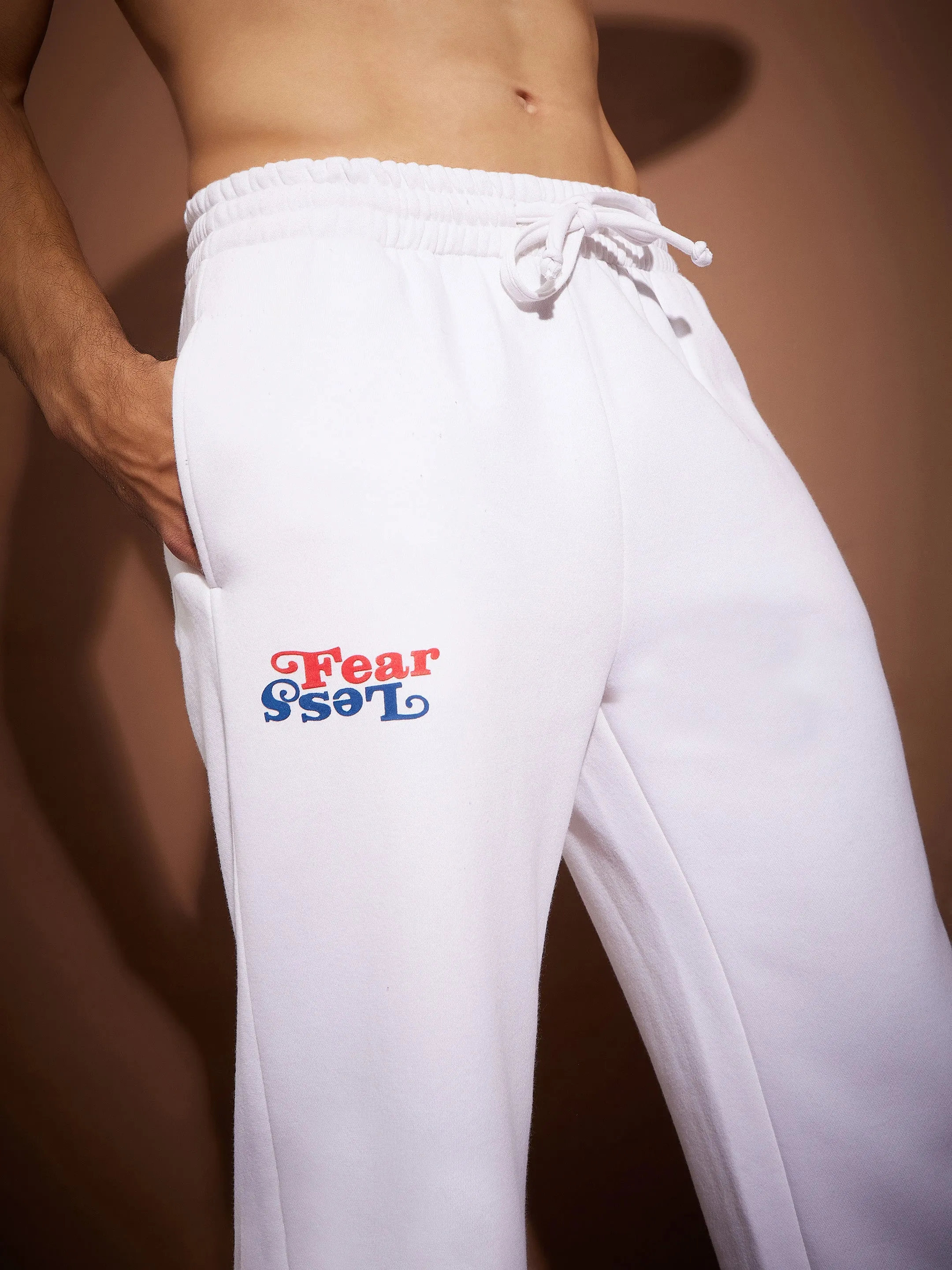 Men White FEAR LESS Oversized Joggers