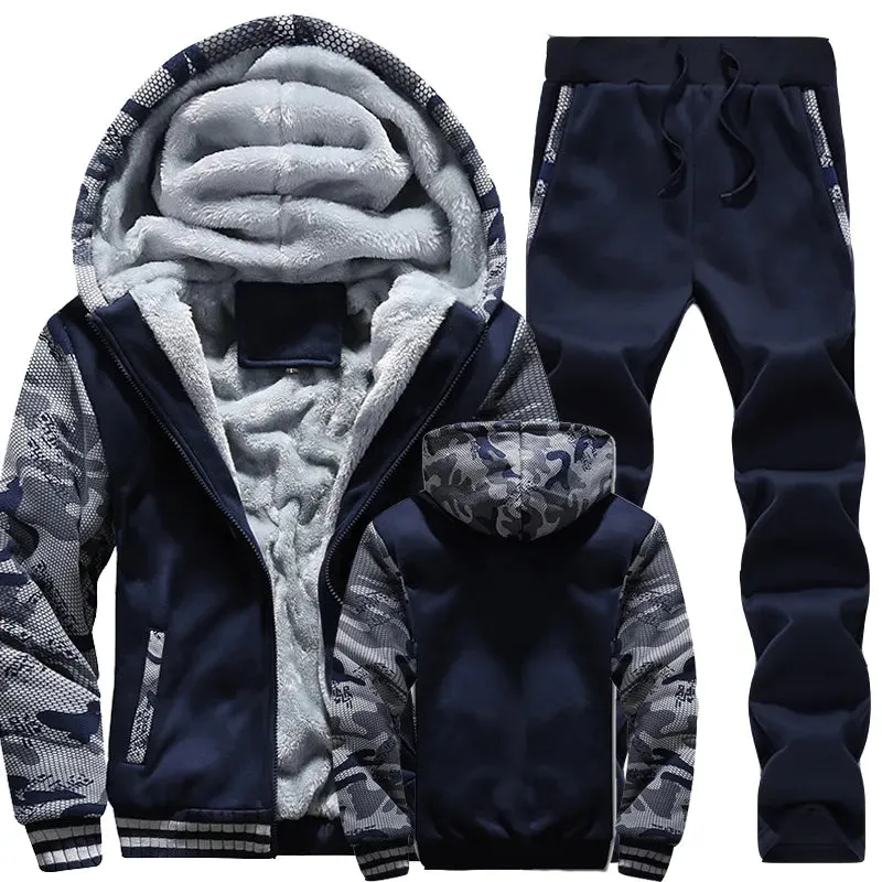 Men Winter Tracksuit Sets Thick Hooded Sweatshirt Coat Pants*