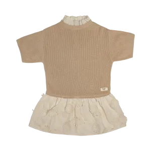 MESI KNIT DRESS W/ EMBROIDERY SKIRT-Sand