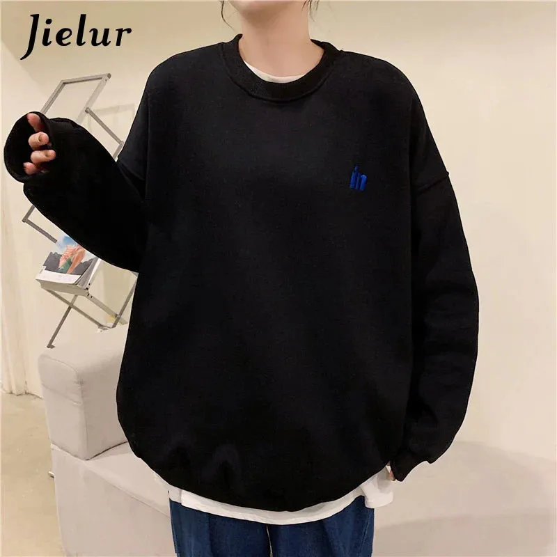 Metaversmall Harajuku Warm Fleece Sweatshirt Women Hoodies Street Loose Female Pullover Letter Embroidery Black Top M-XL Size