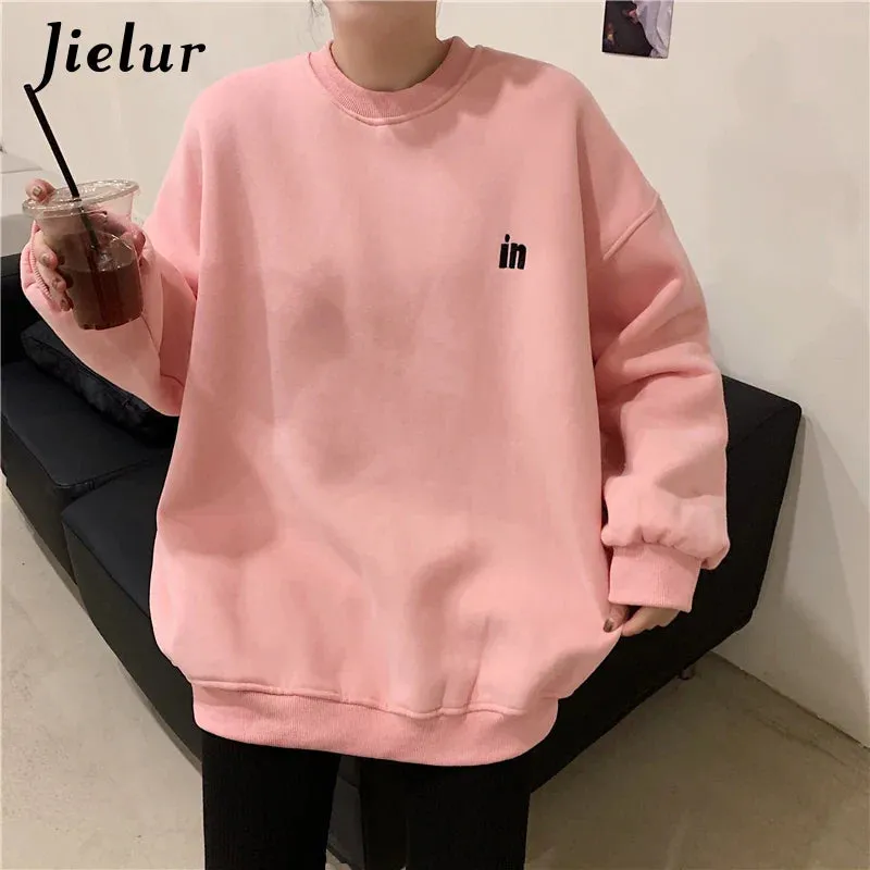 Metaversmall Harajuku Warm Fleece Sweatshirt Women Hoodies Street Loose Female Pullover Letter Embroidery Black Top M-XL Size