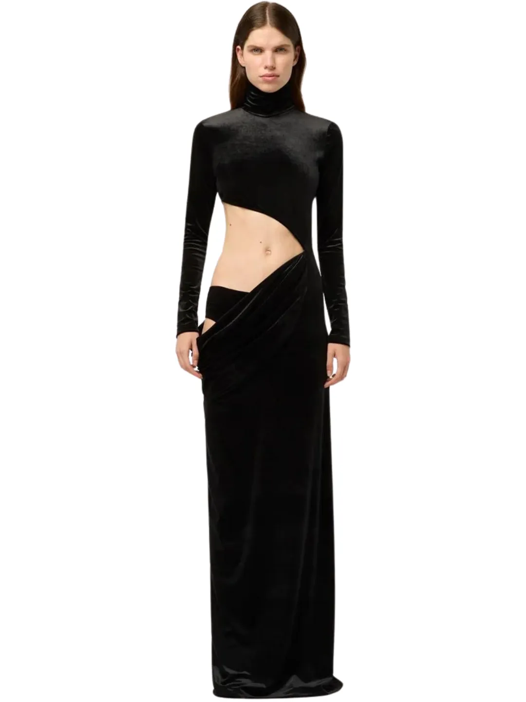 Michael Lo Sordo ASYMETRIC EXPOSED HIGH NECK MAXI DRESS black