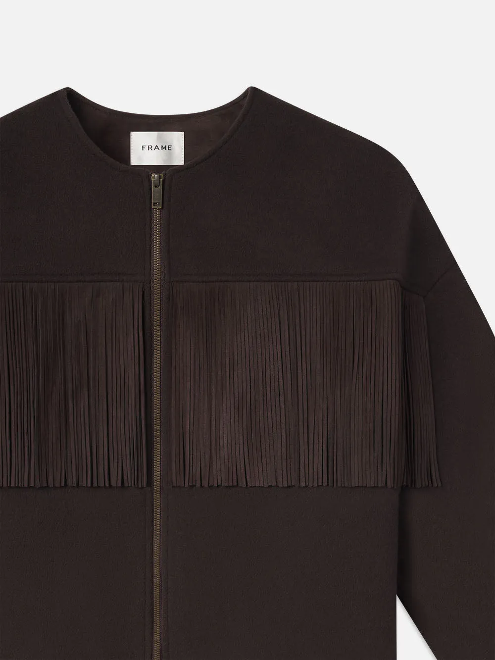 Mix Suede Fringe Coat -- Chocolate Brown