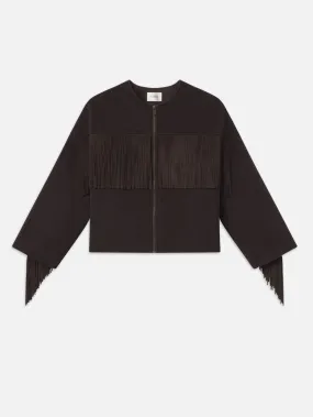 Mix Suede Fringe Coat -- Chocolate Brown