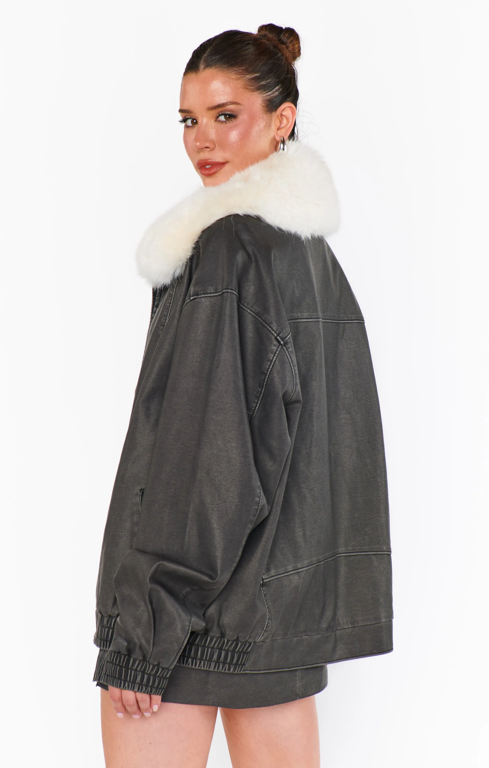 Motor City Jacket ~ Vintage Black Faux Leather with Faux Fur