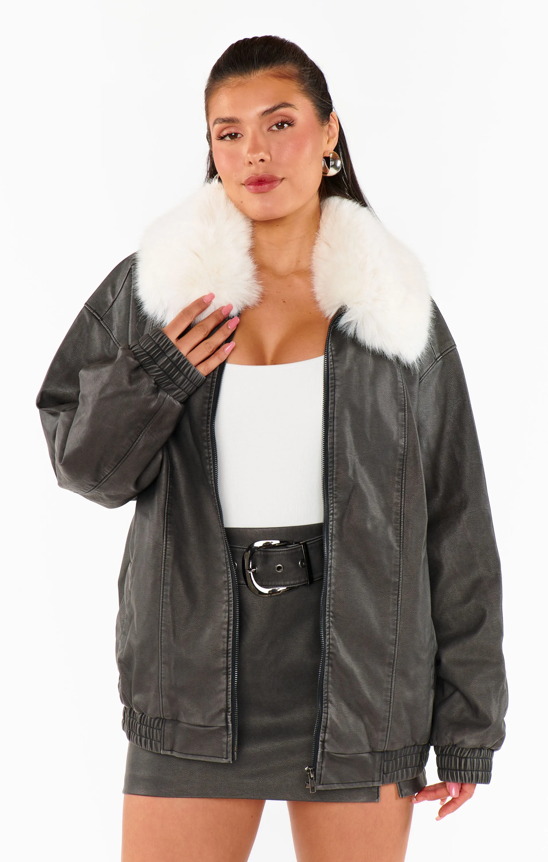 Motor City Jacket ~ Vintage Black Faux Leather with Faux Fur