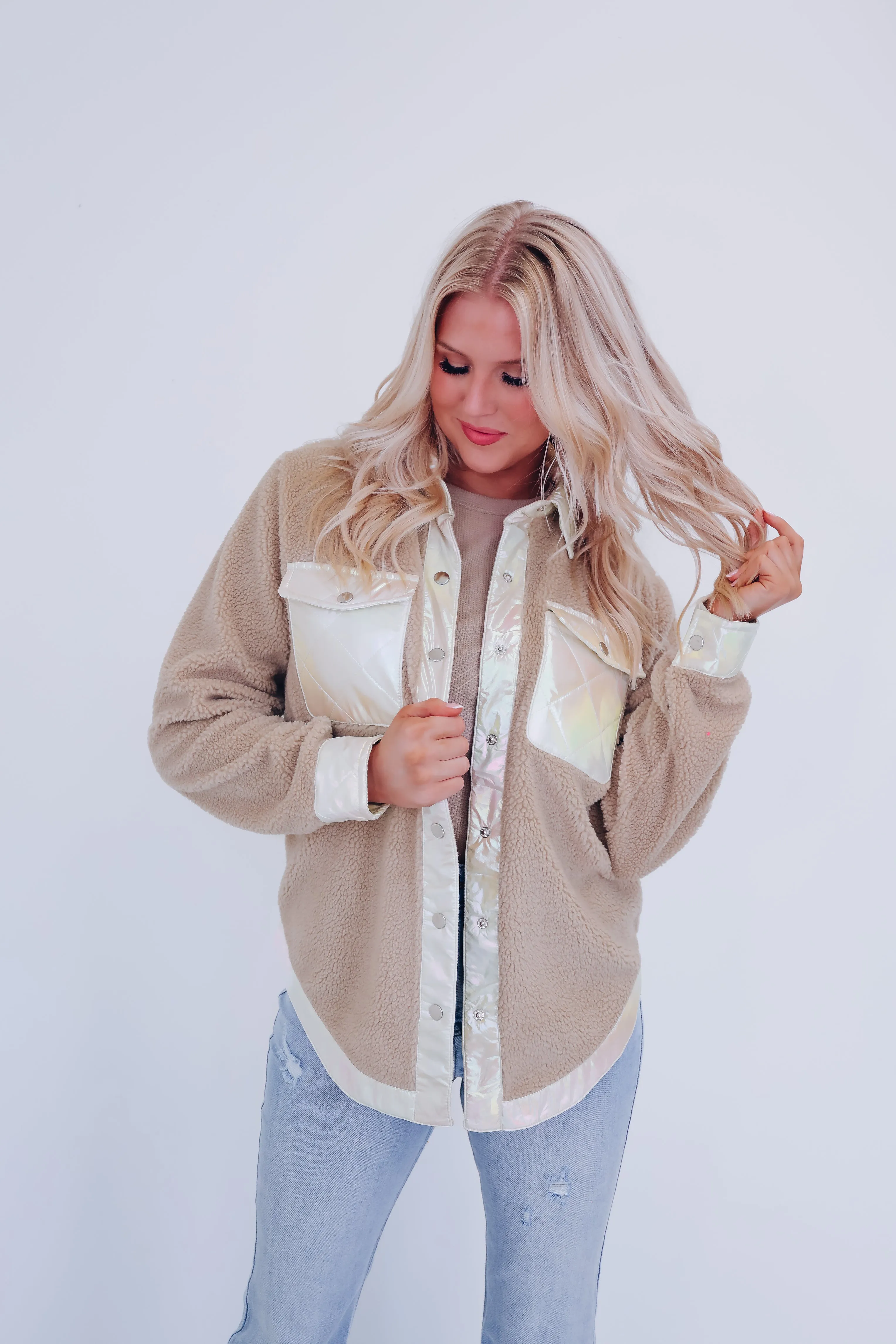 Mystic Metallic Sherpa  Shacket - Tan