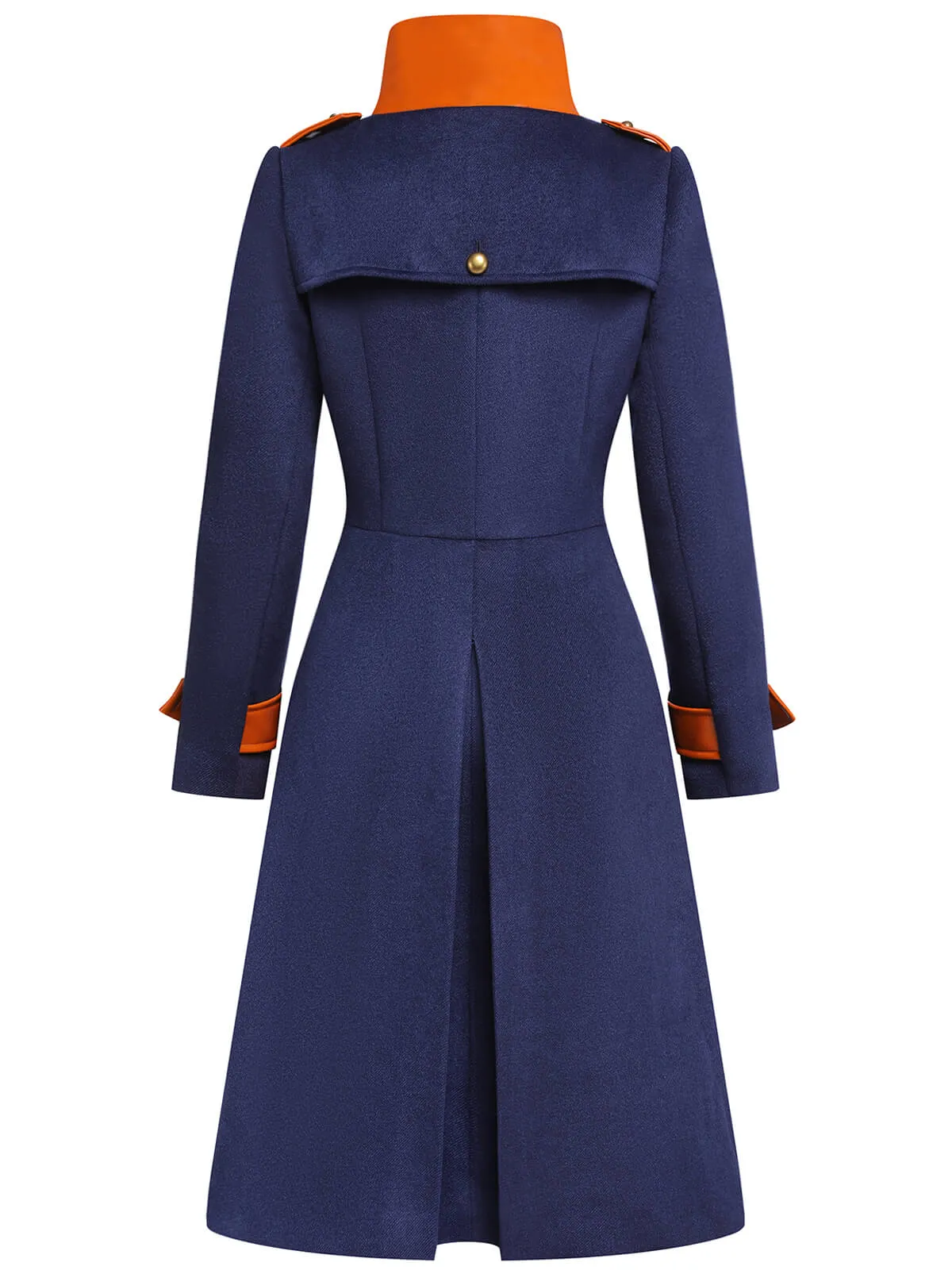 Navy Blue 1940s Patchwork Button Coat