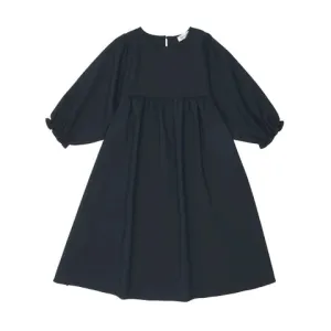 Navy Puff Sleeve Knit Overlay Dress