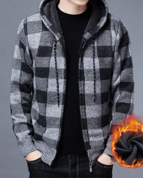 New Mens Sweater Coat Autumn Winter Thick Warm Hooded Plaid Wool Sweater Cardigan Jumpers Zipper Fleece Coat For Man 3XL X5062690