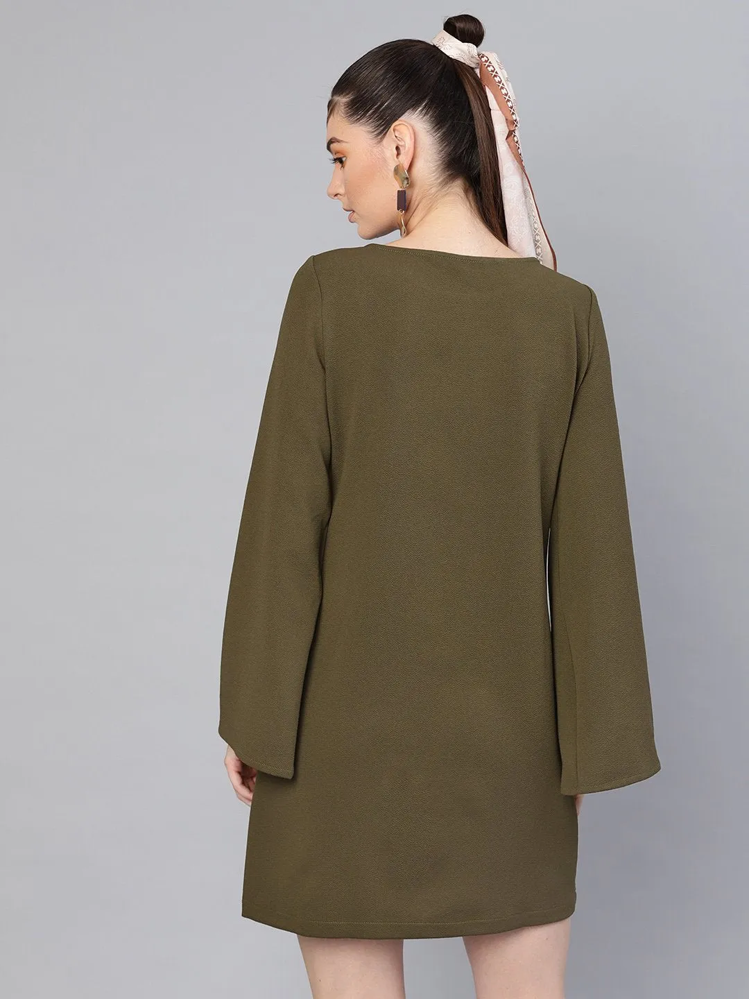 Olive Cape Sleeves Shift Dress