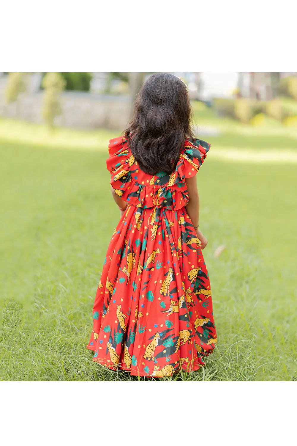 Orange leopard printed top with skirt