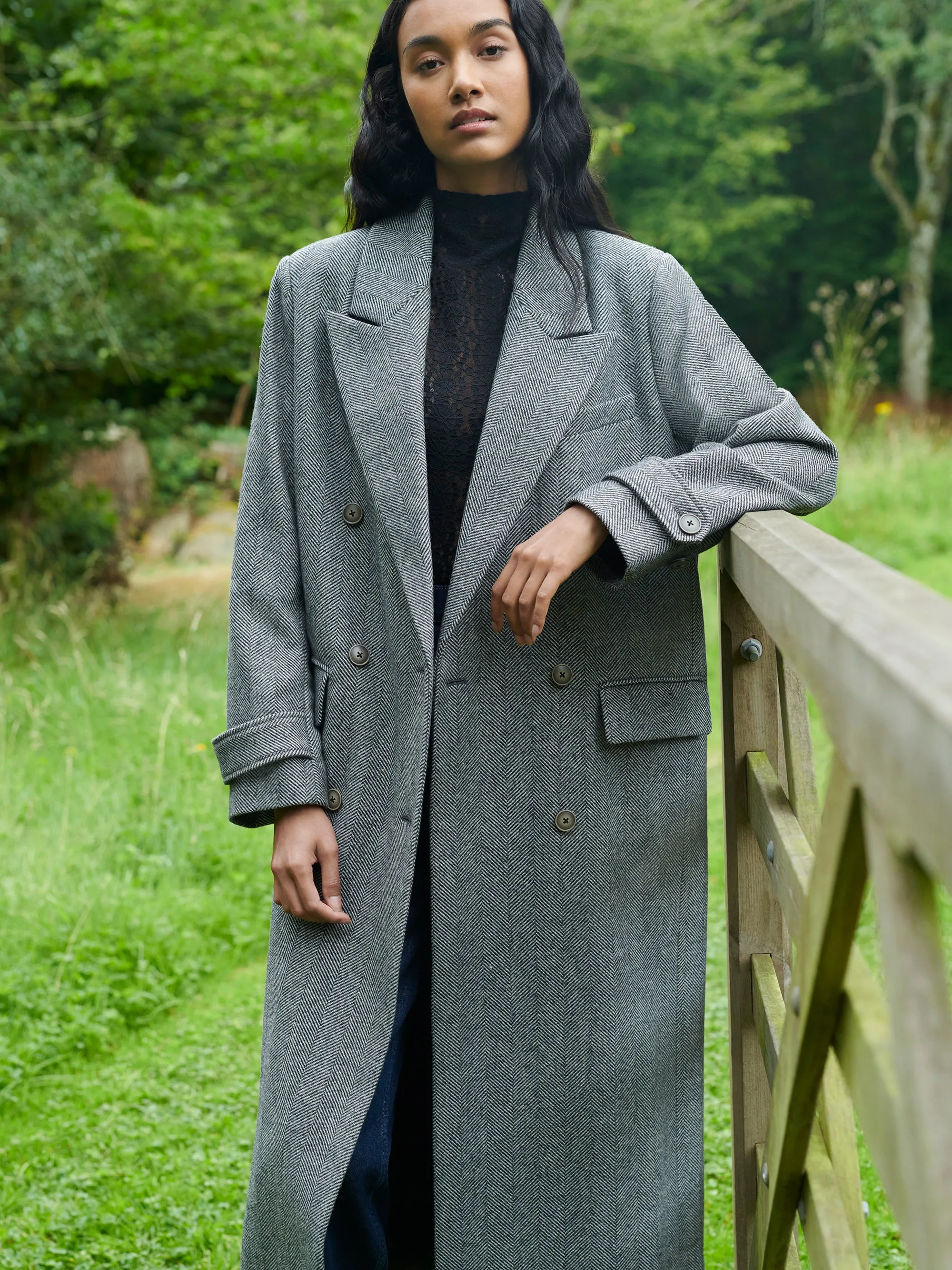 Oversized Herringbone Wool Blend Coat