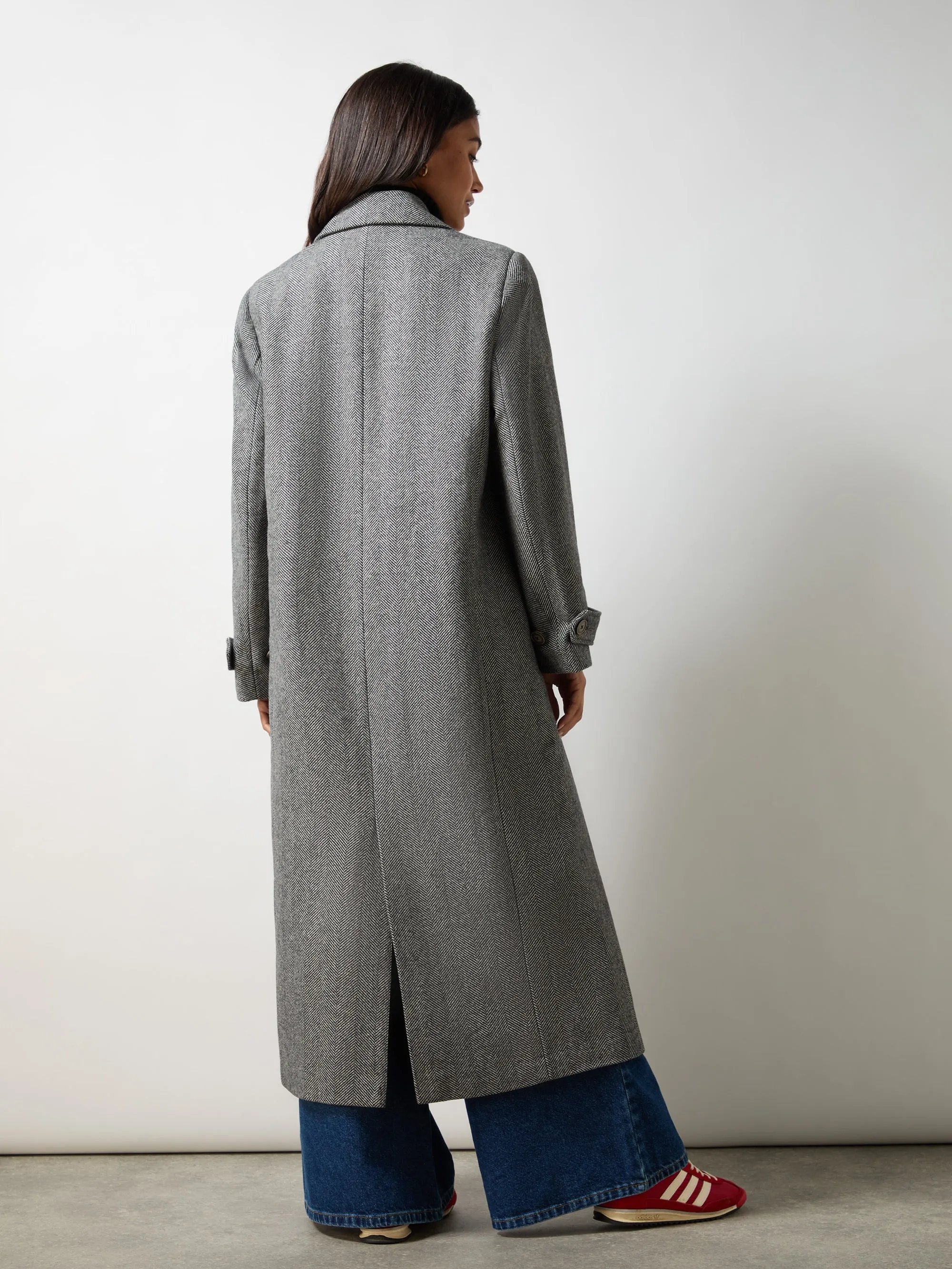 Oversized Herringbone Wool Blend Coat