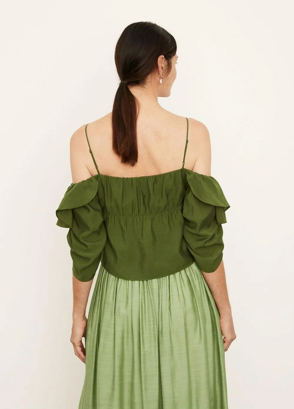 Paneled Long Sleeve Blouse in Herb