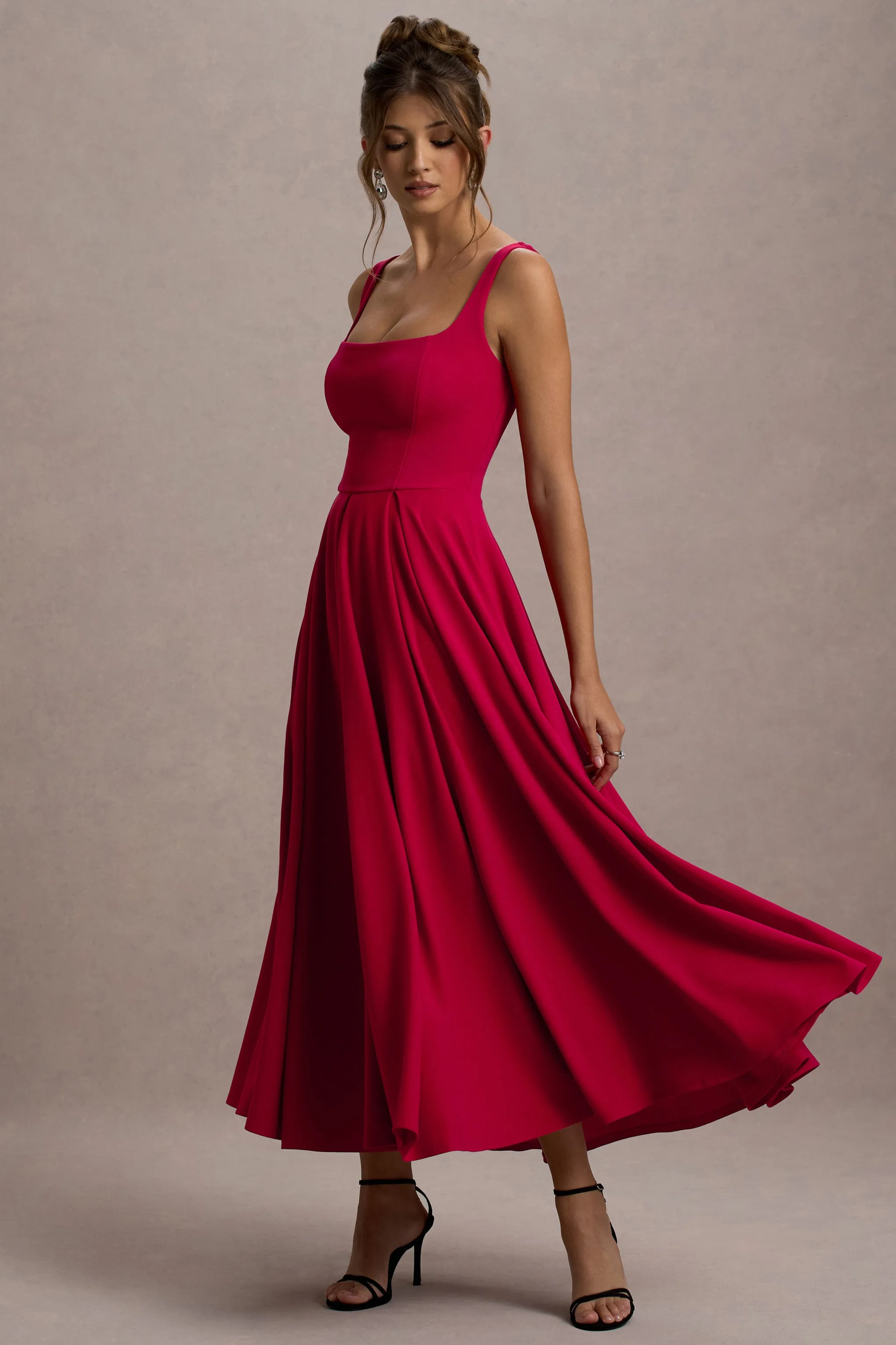 Parina | Red Strappy Volume-Hem Maxi Dress