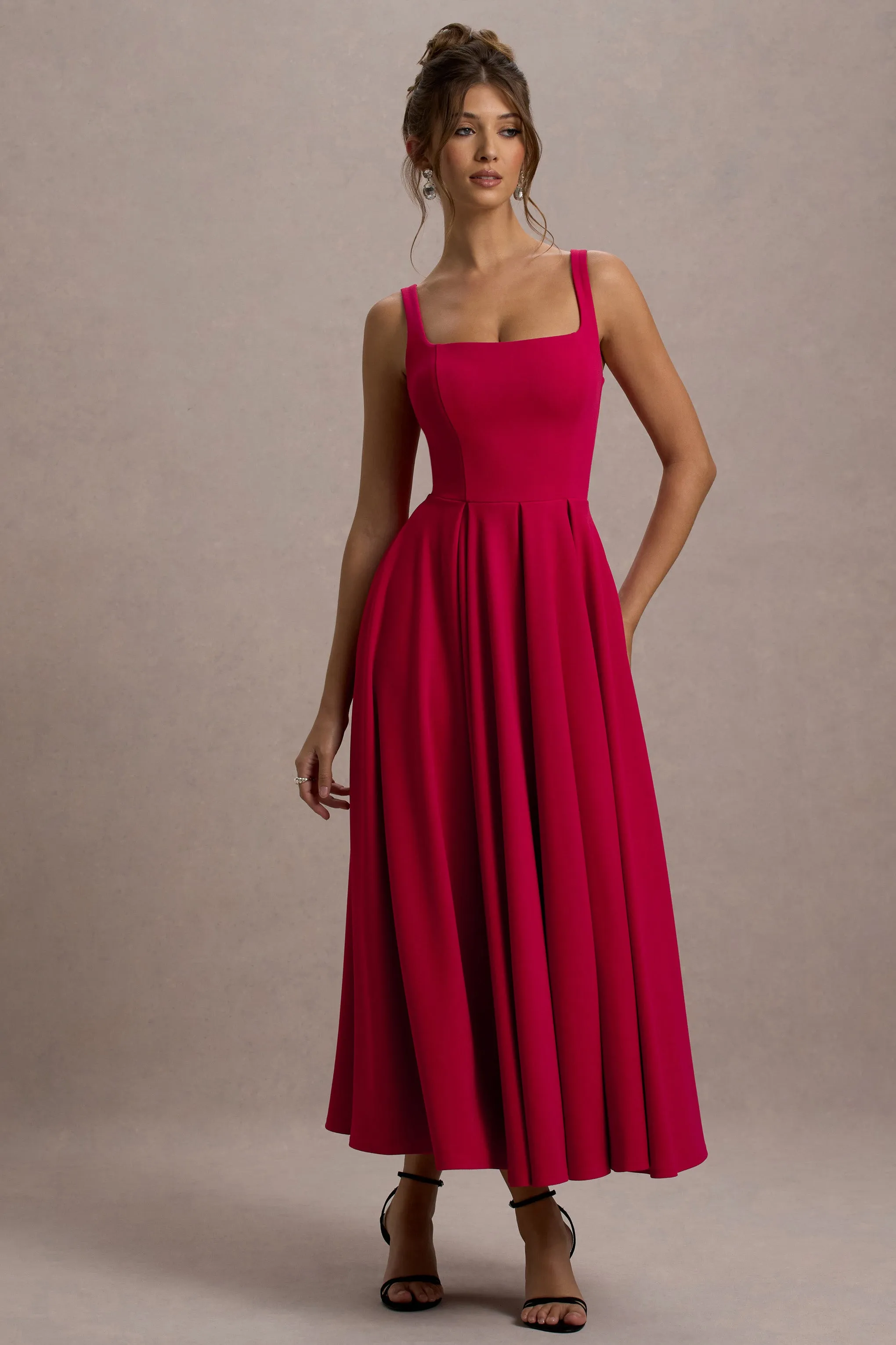 Parina | Red Strappy Volume-Hem Maxi Dress