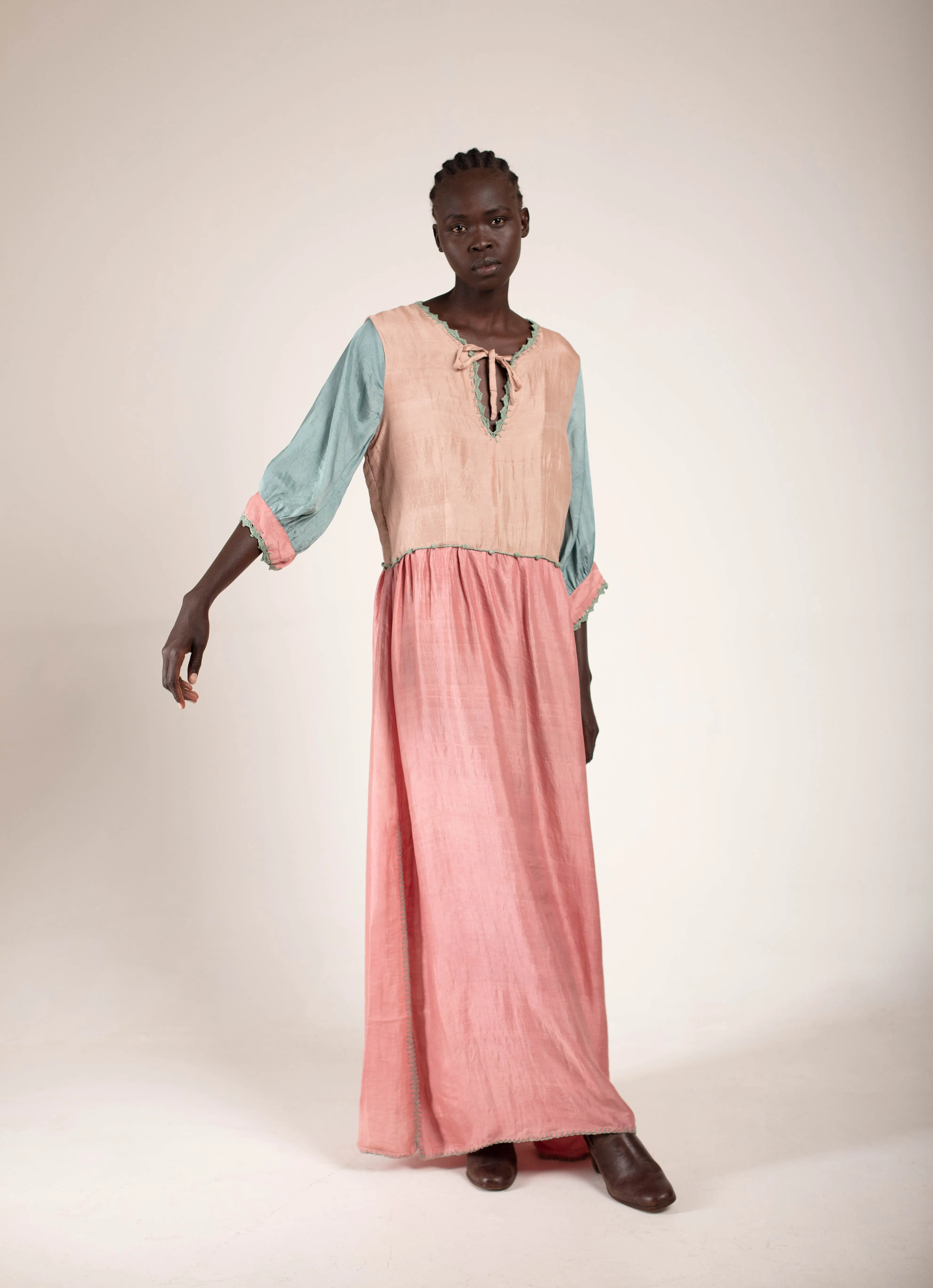 Peppercorn & Pink Silk Maxi dress