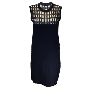 Piece d'Anarchive Black Sleeveless Grid-Pattern Knit Sheath Dress