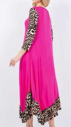 Pink Flowy Leopard Ruffle Dress