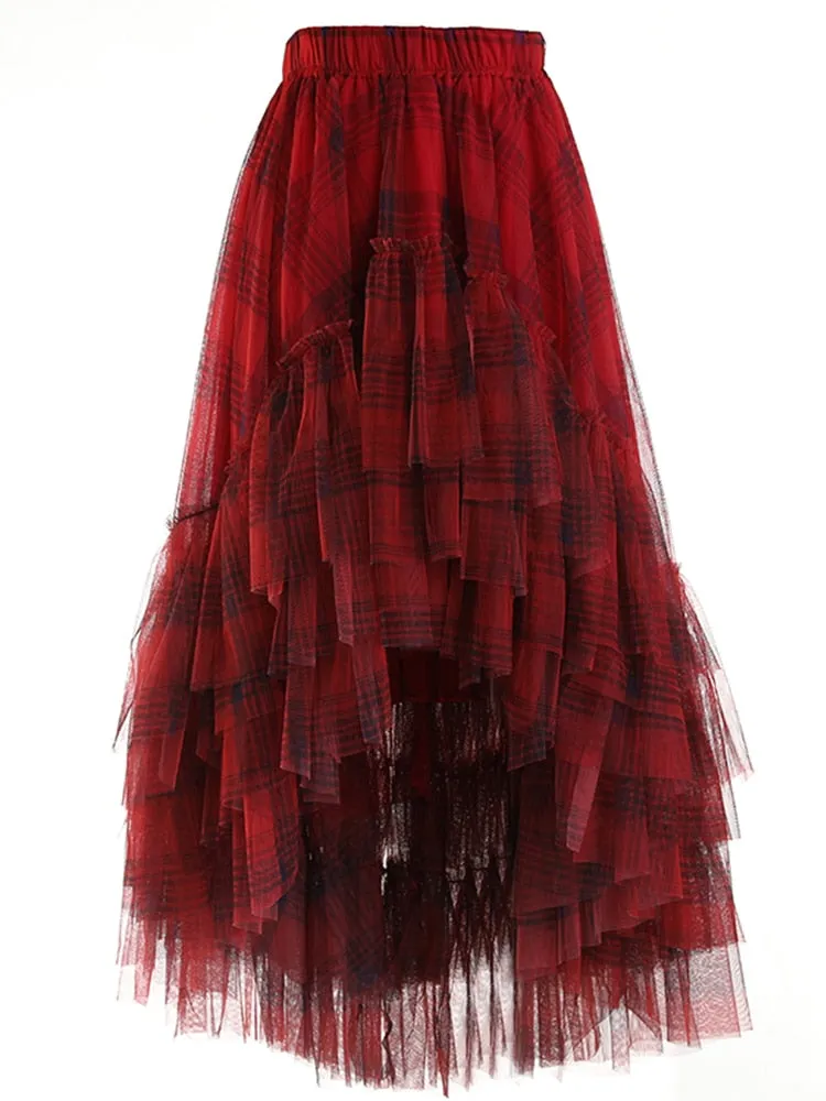 Plaid Irregular Asymmetrical Hem Skirt