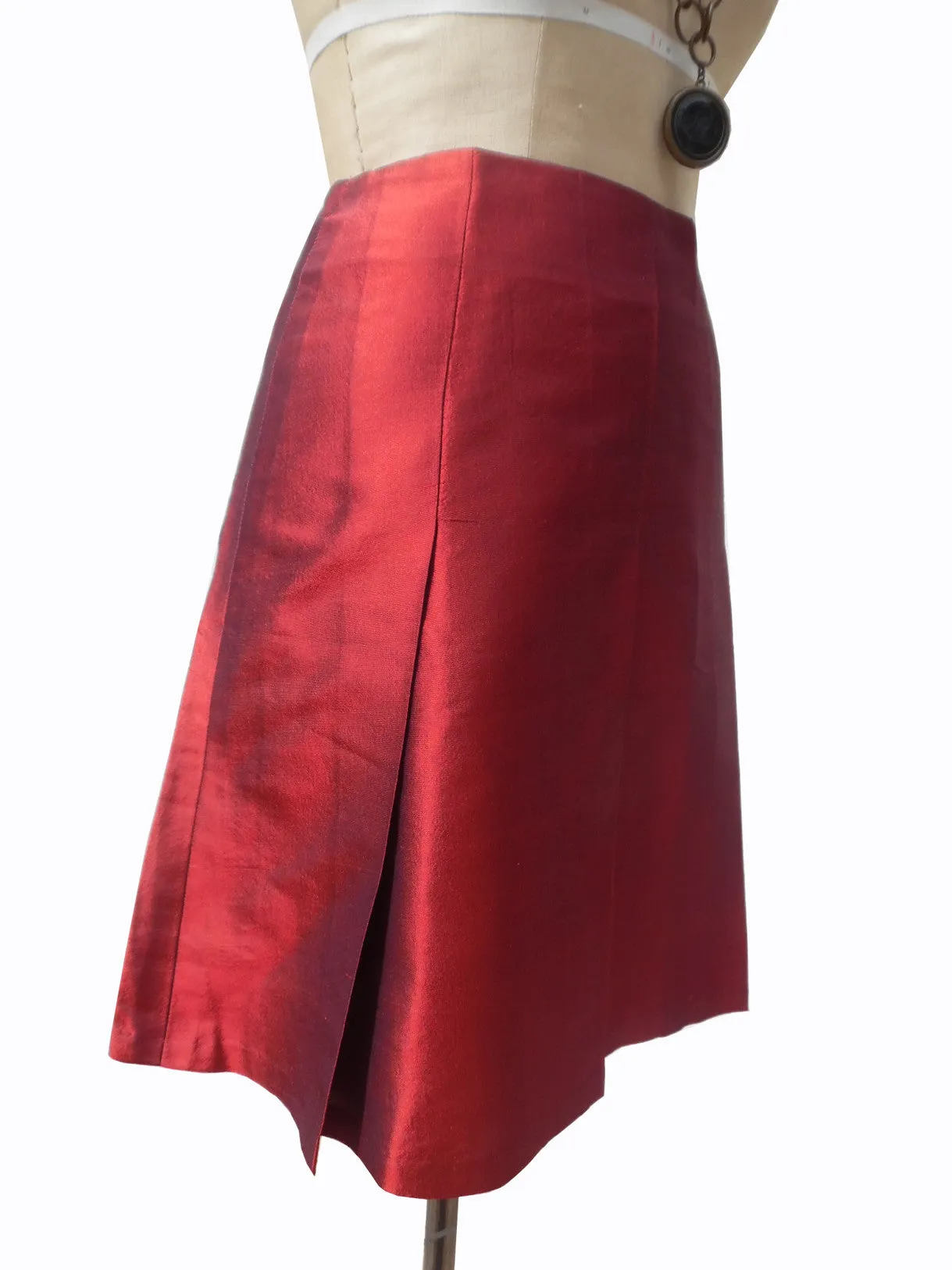 Pleated Cocktail Skirt Thai Silk Brick