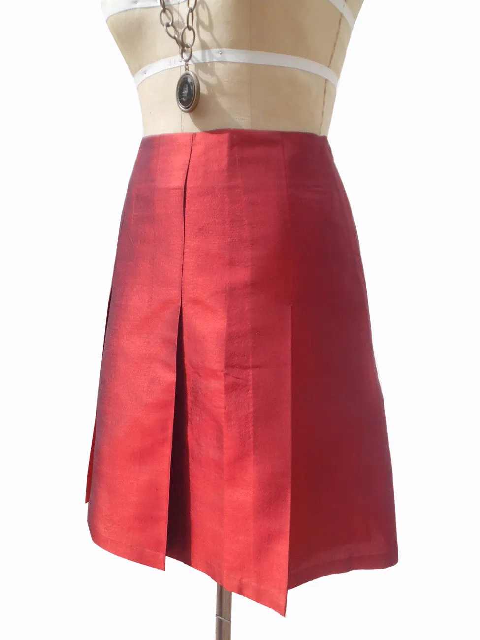 Pleated Cocktail Skirt Thai Silk Brick