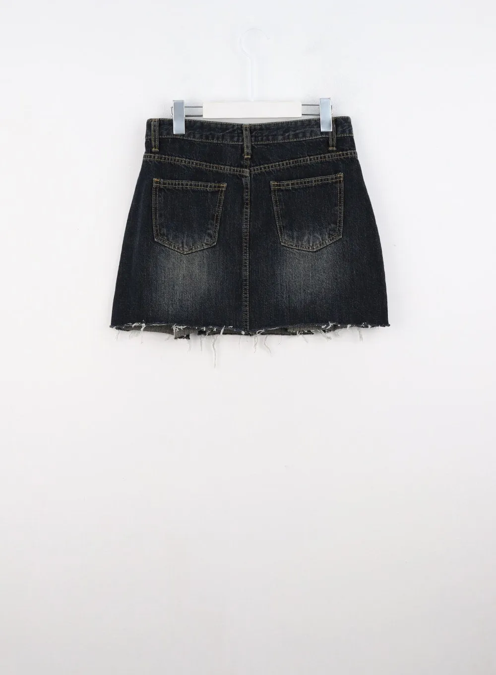 Pleated Raw-Hem Denim Mini Skirt CO323