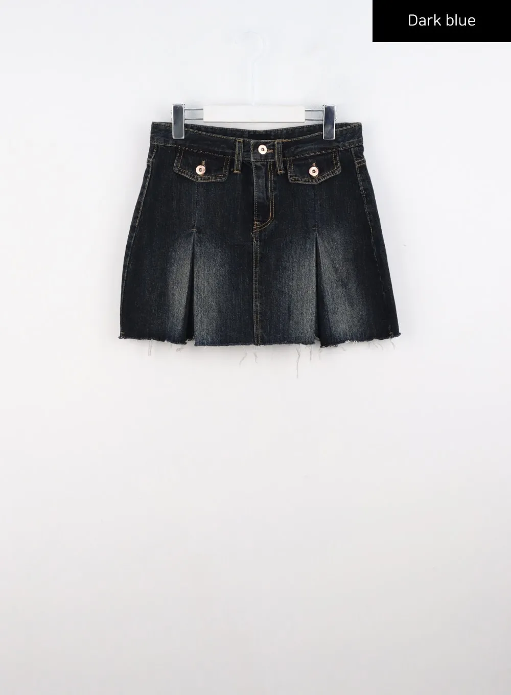 Pleated Raw-Hem Denim Mini Skirt CO323