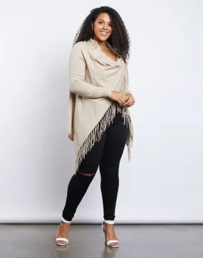 Plus Size Fringe Draped Sweater