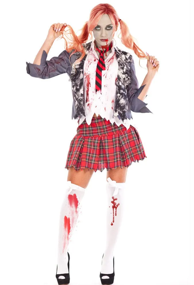 Premium Bloody Zombie School Girl Dress for Women's Halloween