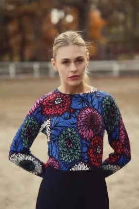 Printed Cable Knit Sweater-Colored Floral