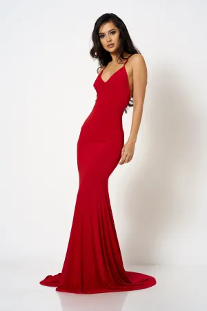 Red Cross Back Fishtail Maxi Dress