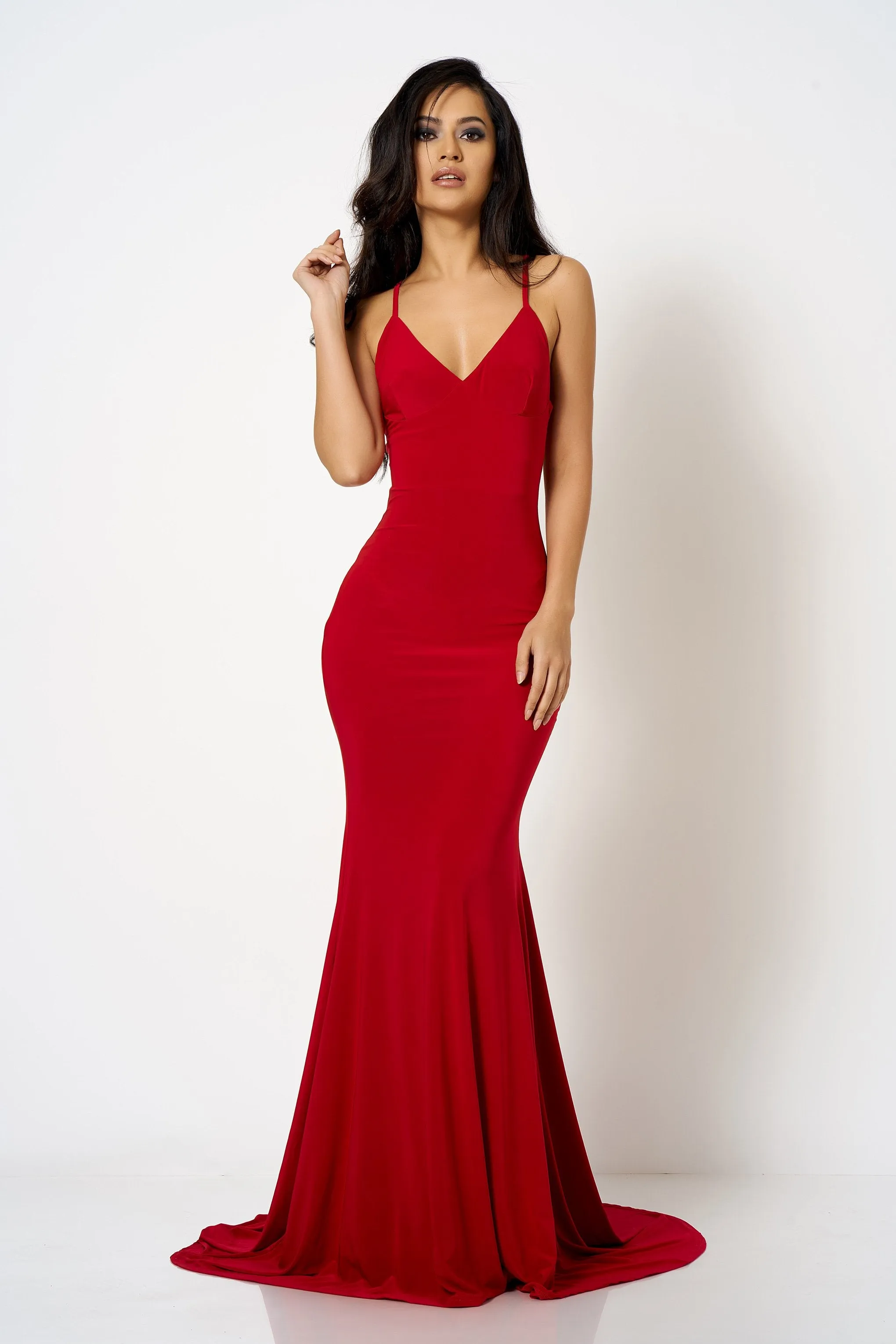 Red Cross Back Fishtail Maxi Dress