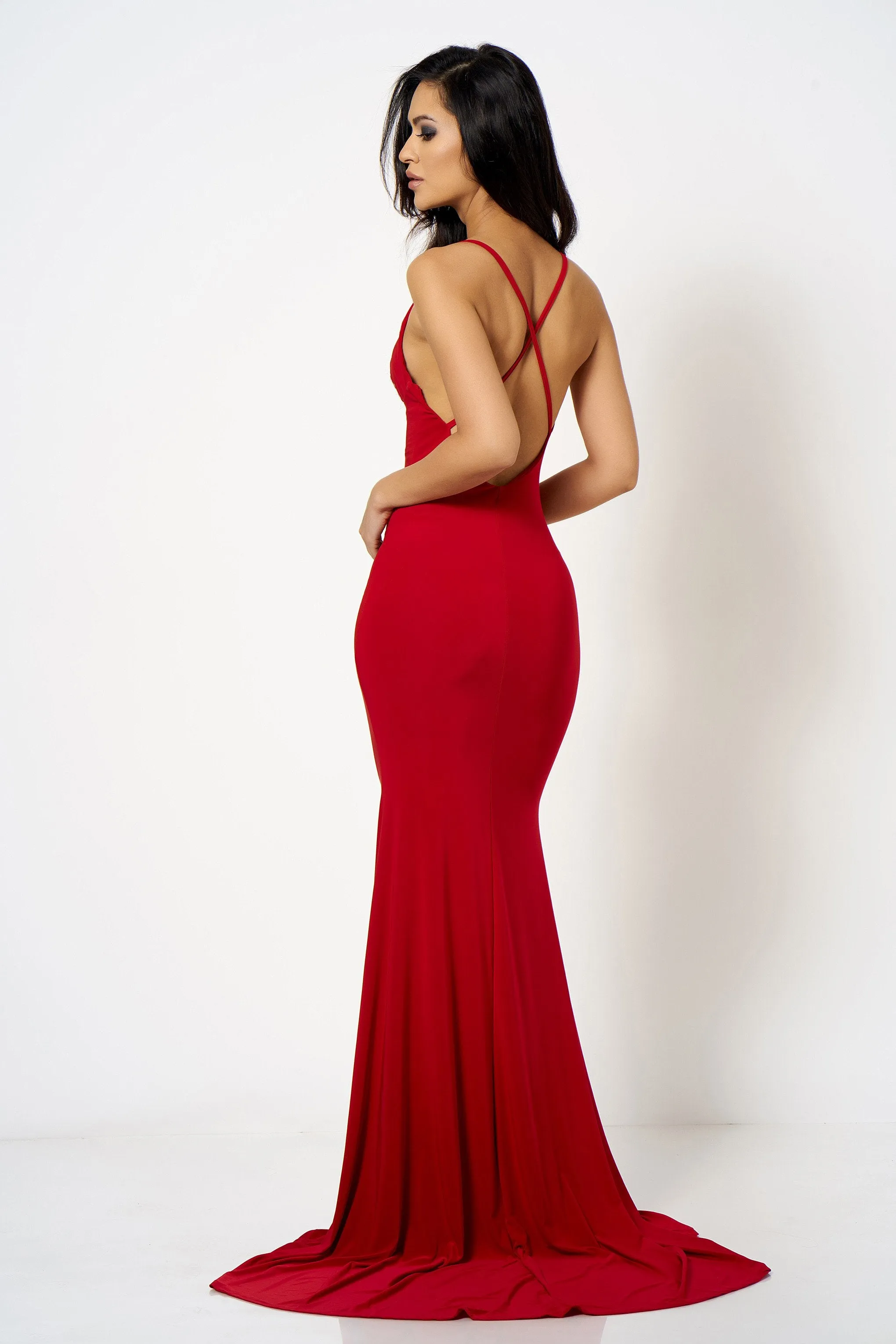 Red Cross Back Fishtail Maxi Dress