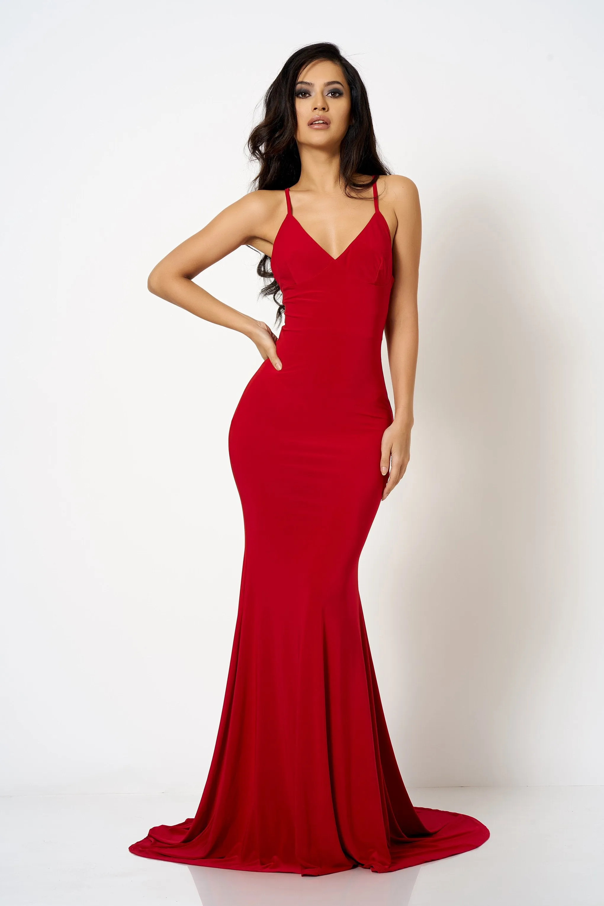 Red Cross Back Fishtail Maxi Dress