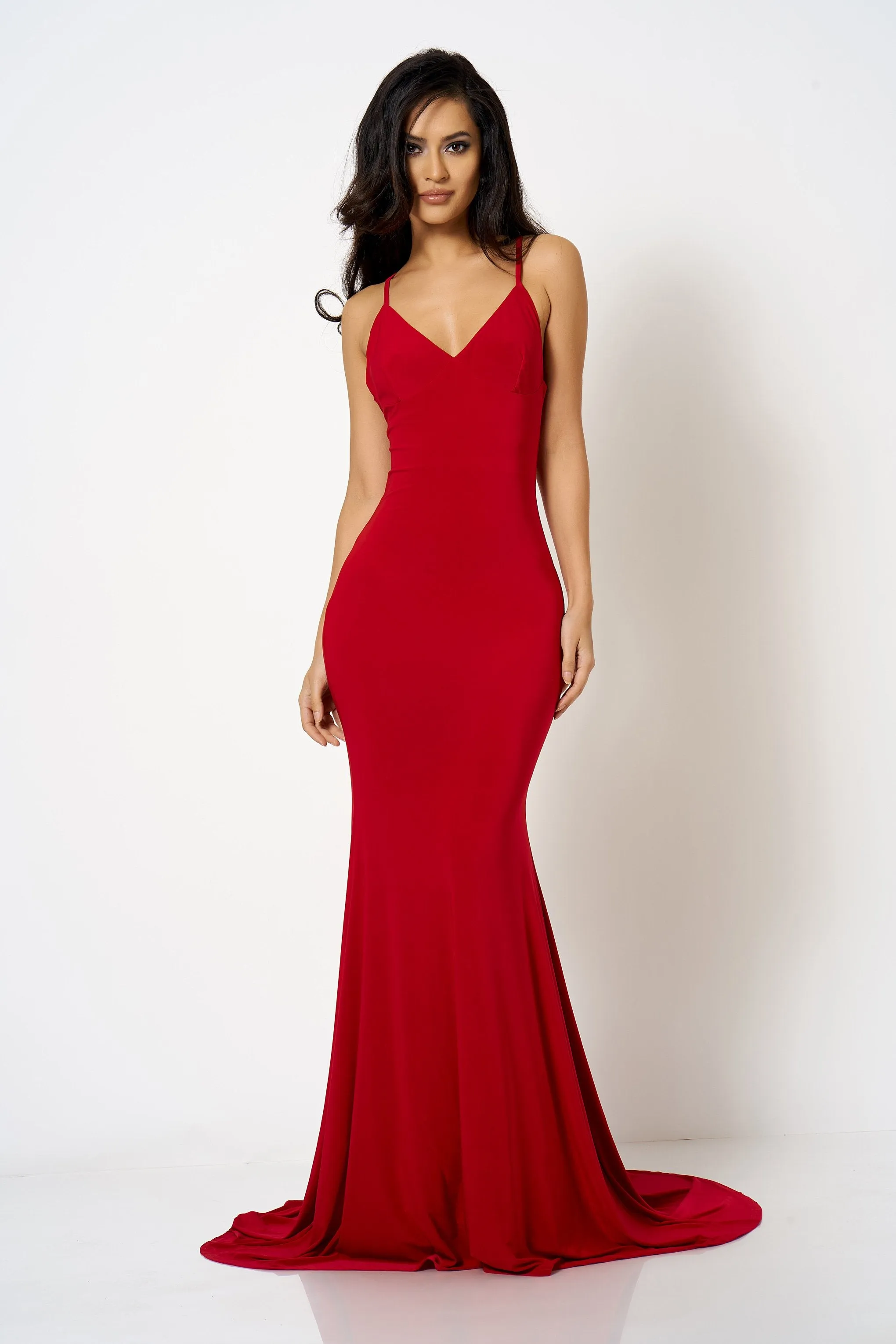 Red Cross Back Fishtail Maxi Dress