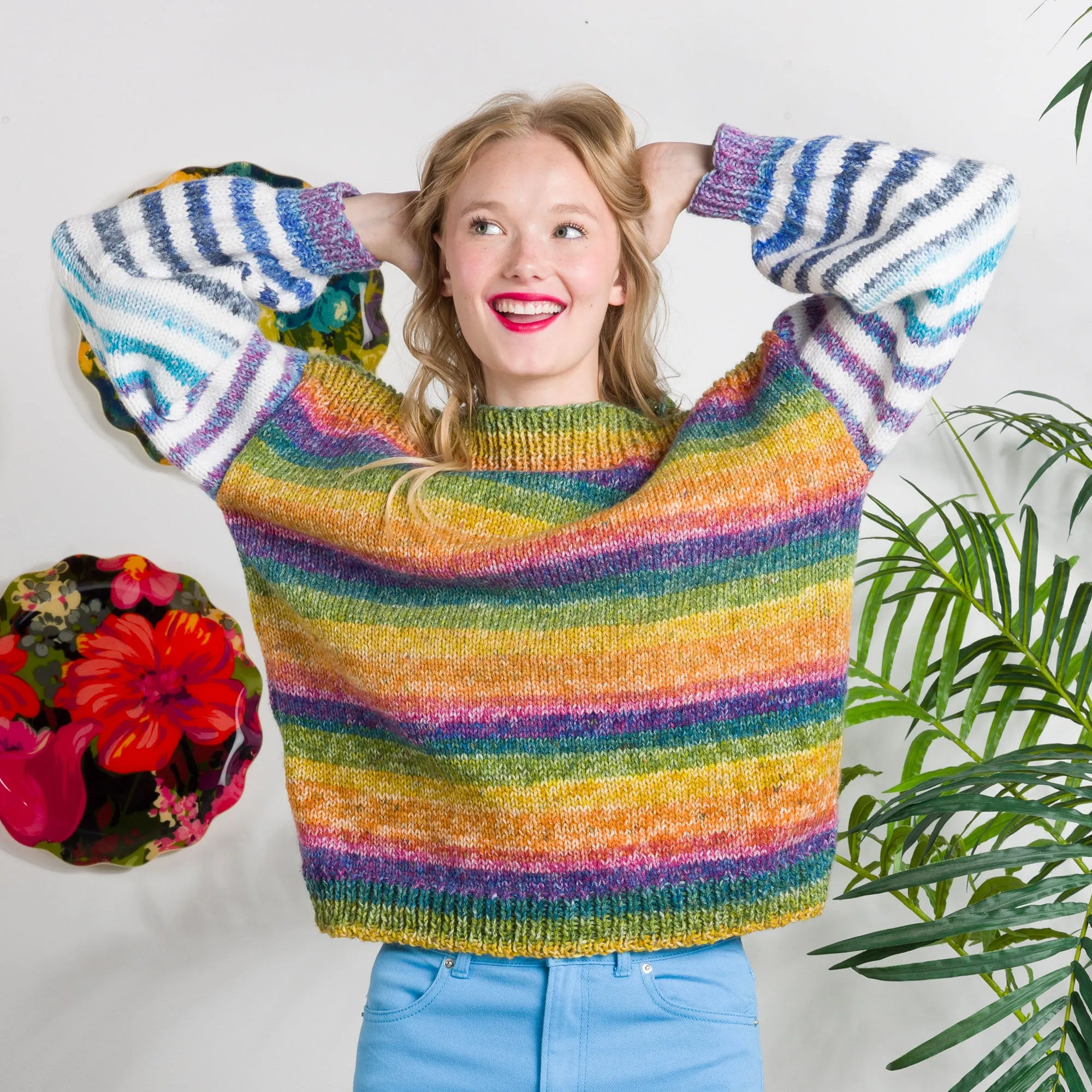 Red Heart Crochet Candy Stripes Knit Pullover