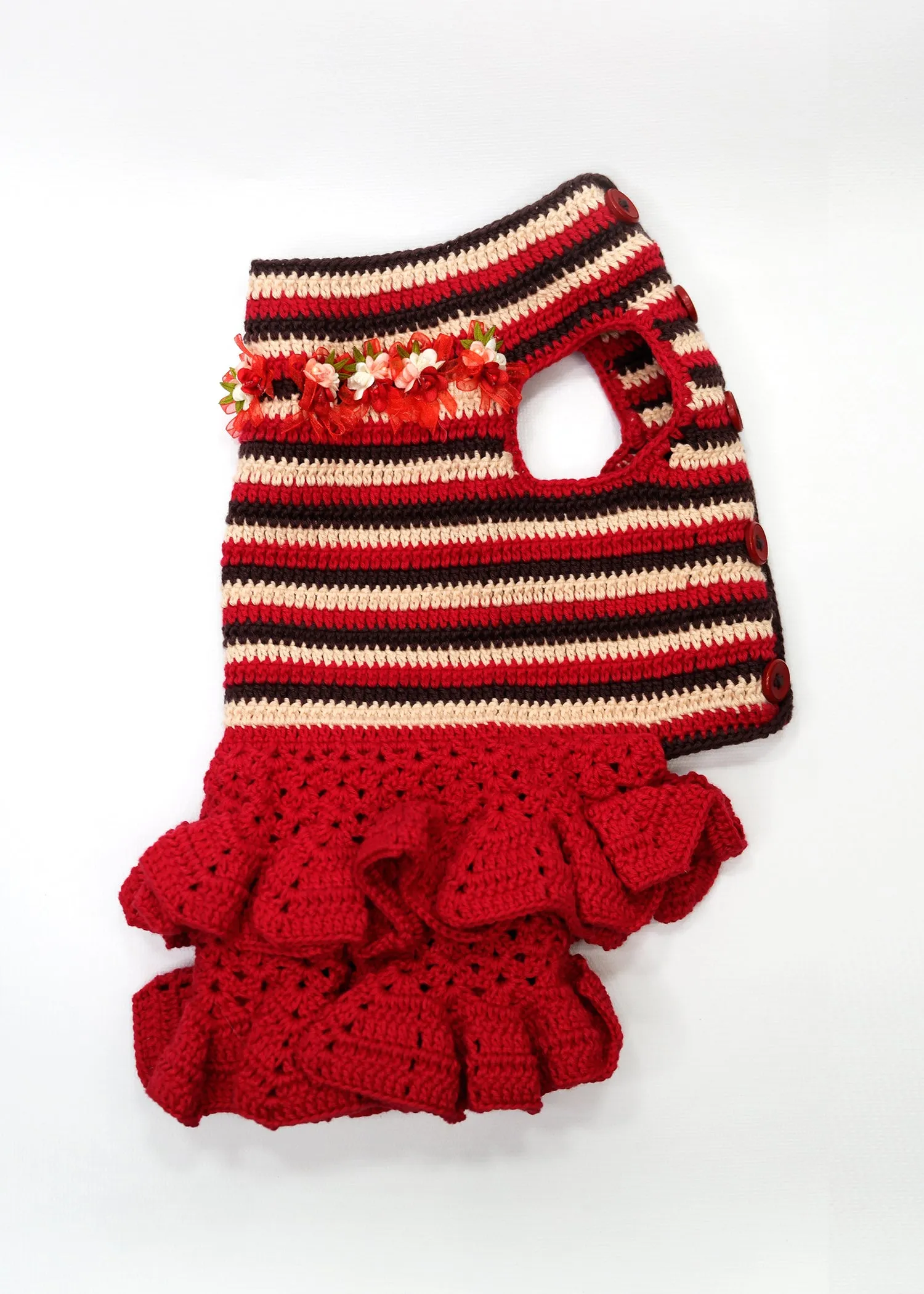 RED RUFFLED CROCHETED DRESS