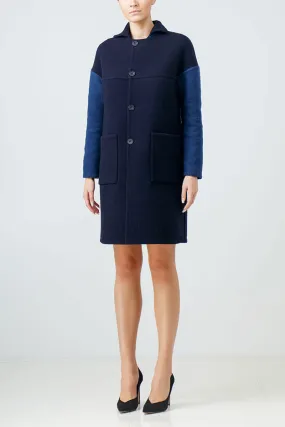 Reversible navy blue wool coat