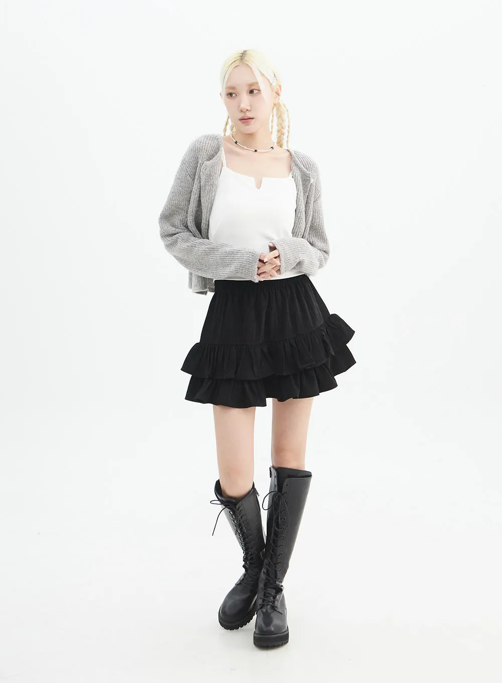 Round Neck Ribbed Knit Cardigan IN328