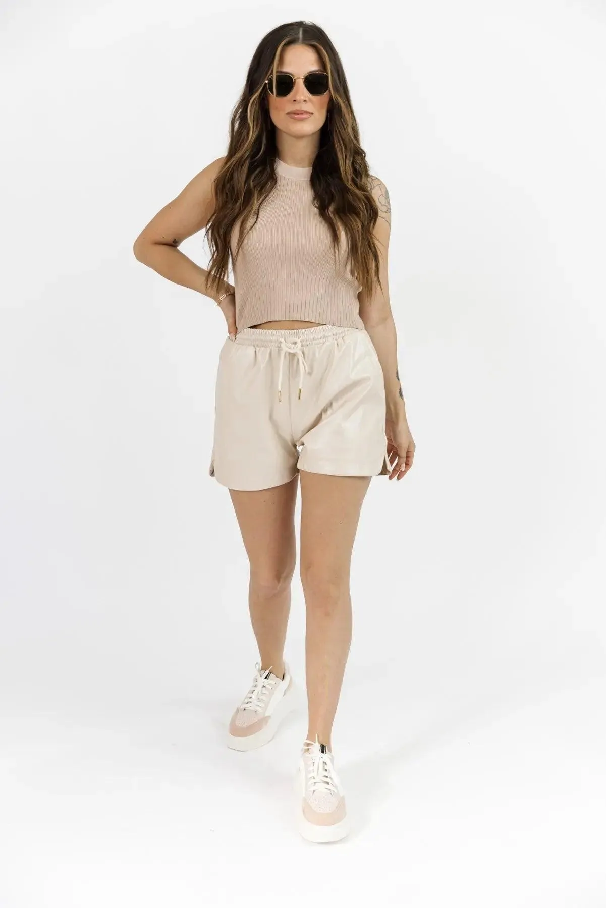 Rylan Taupe Rib Knit Sweater Tank - Final Sale