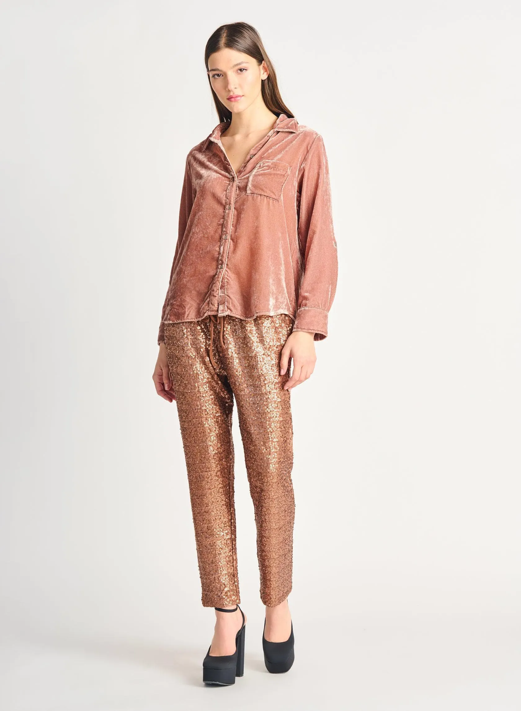 Sequin Joggers Rose Gold