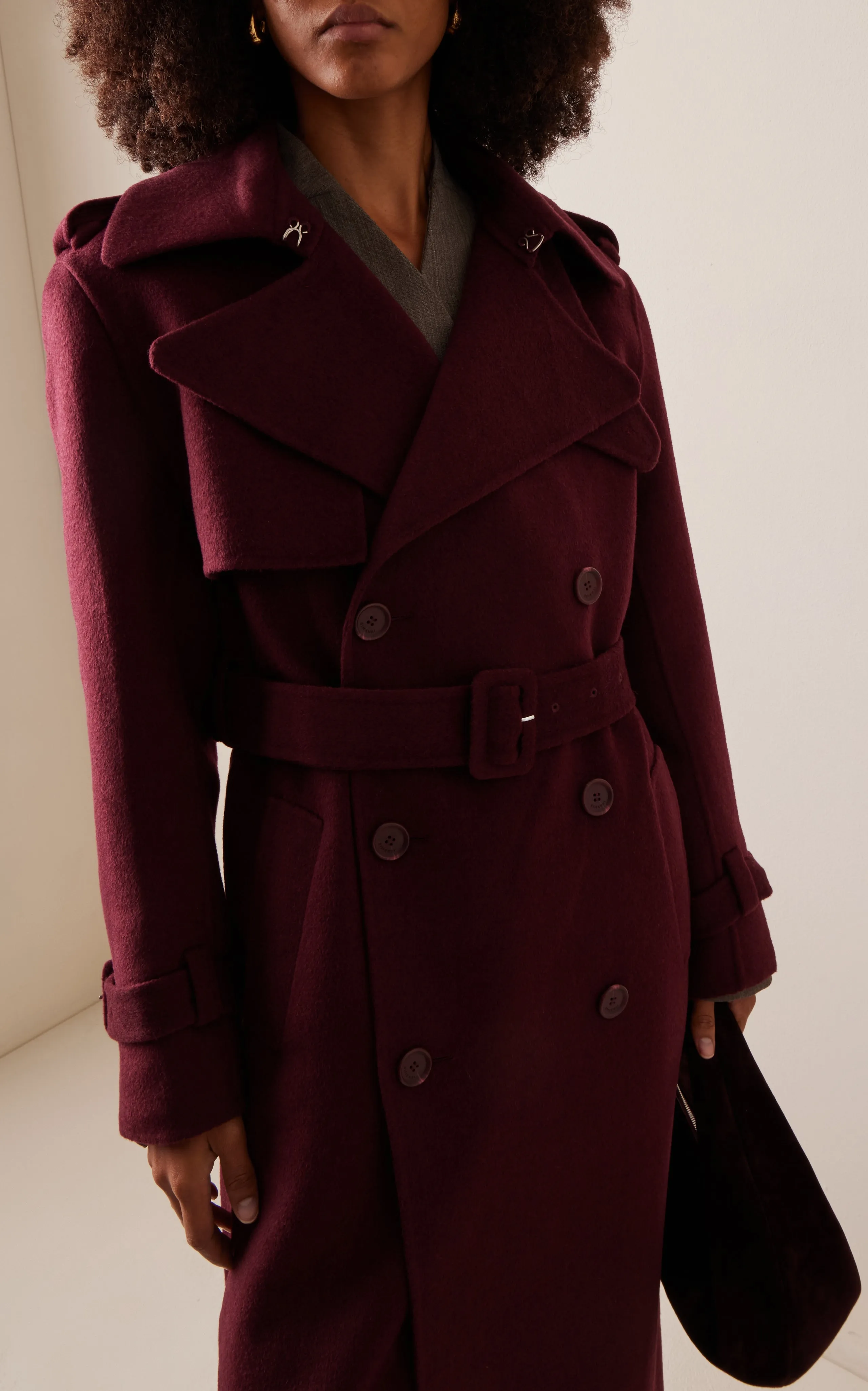 SIMKHAI - Rumi Belted Long Coat in Oxblood