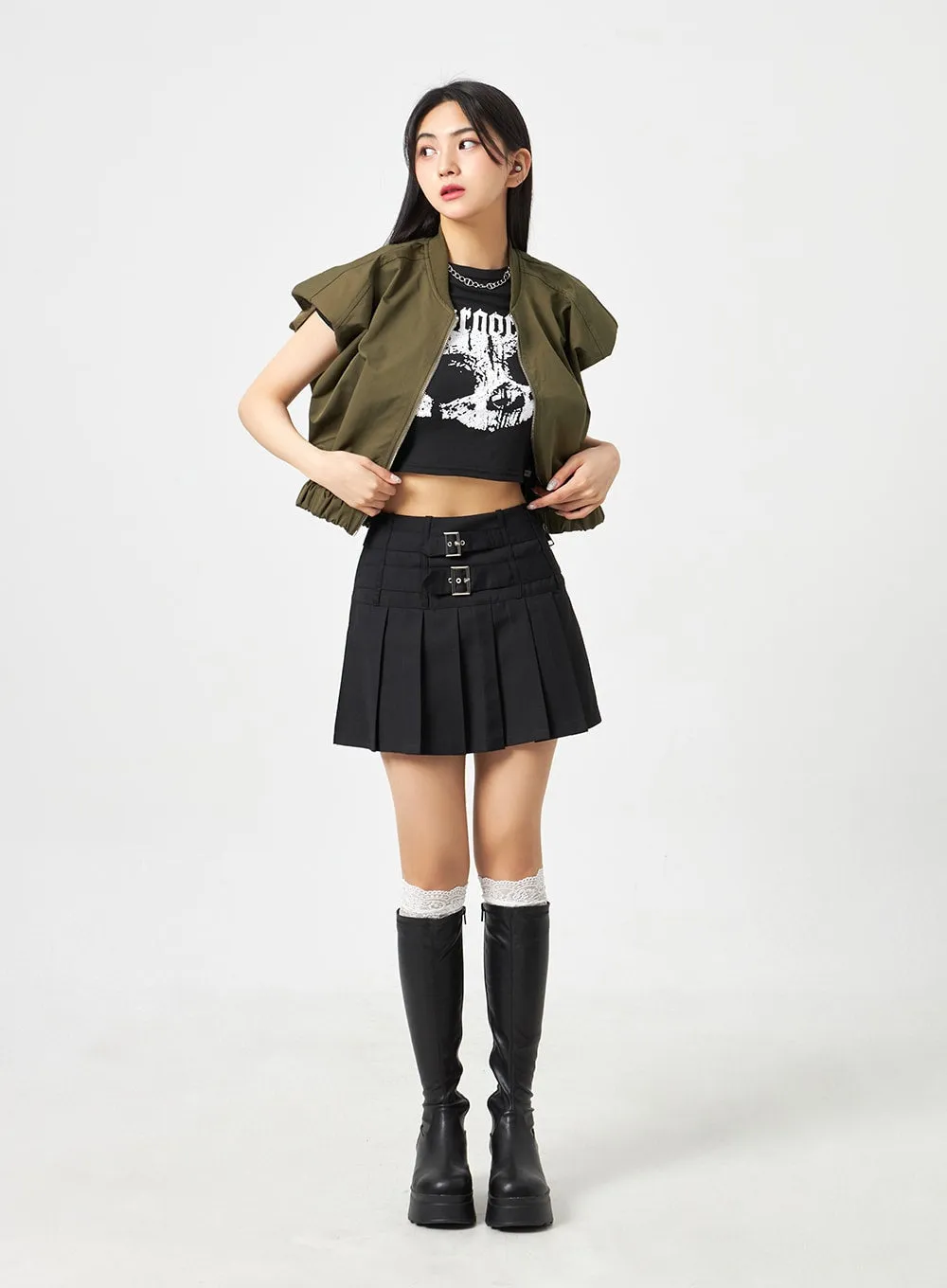 Skull Graphic Cropped Tee BA311