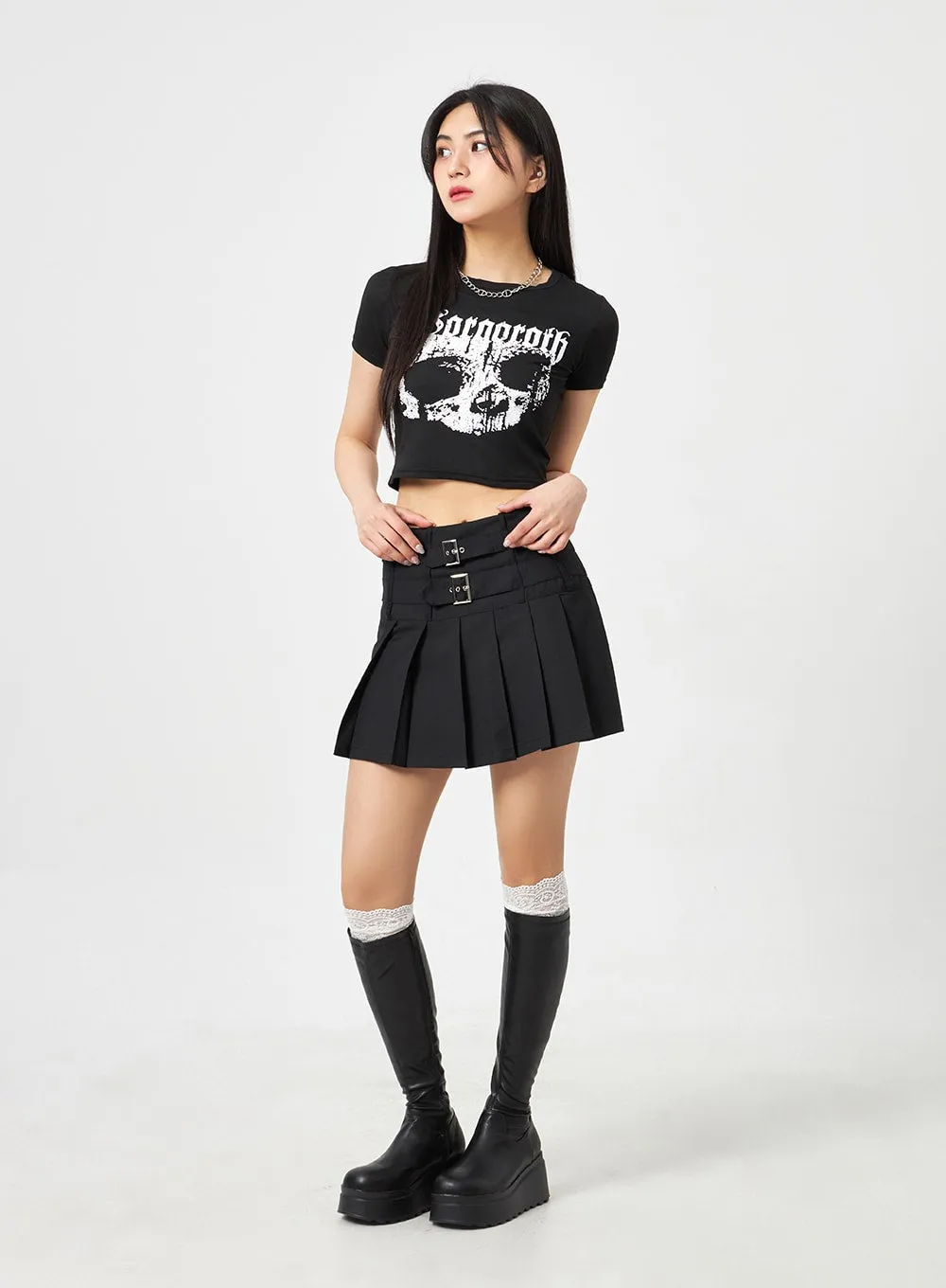 Skull Graphic Cropped Tee BA311