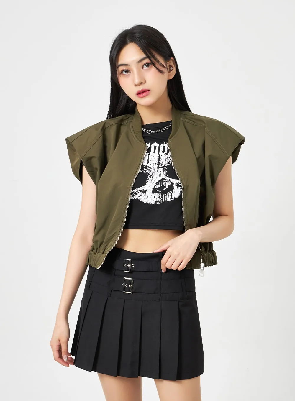 Skull Graphic Cropped Tee BA311