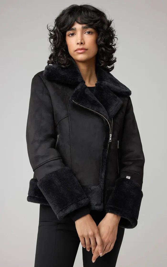 SOIA&KYO PHOEBE - Relaxed-Fit Luxe Faux Sherpa Biker Jacket